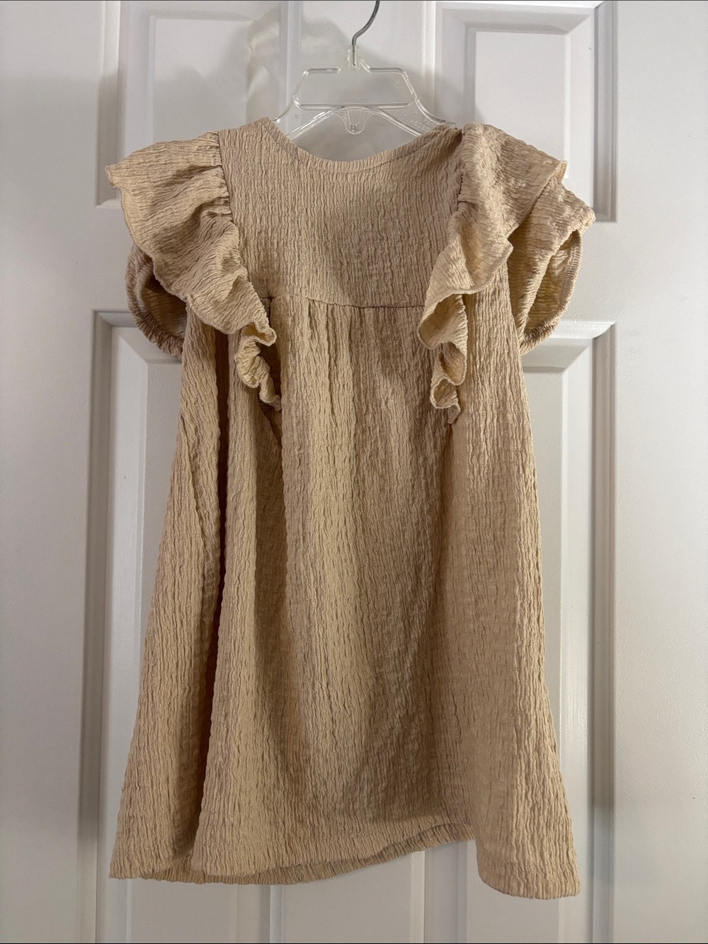 Zara Cream Ruffle Sleeve Textured Dress
